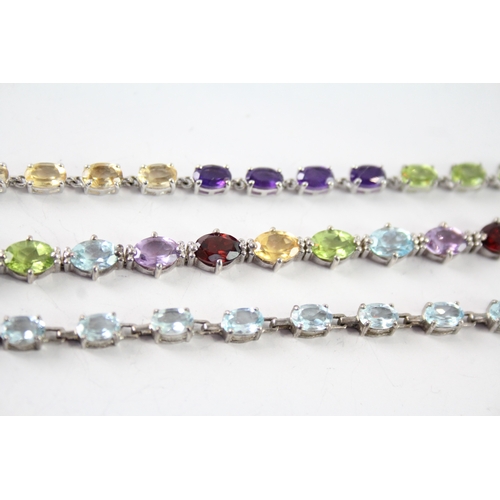 296 - Collection of Sterling Silver Gemstone Bracelets inc. Topaz, Peridot x 3 31g