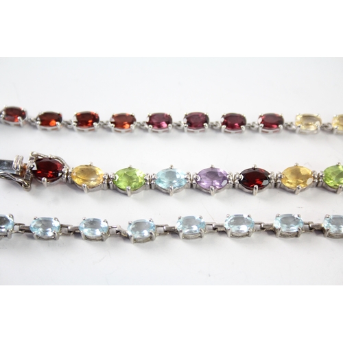 296 - Collection of Sterling Silver Gemstone Bracelets inc. Topaz, Peridot x 3 31g