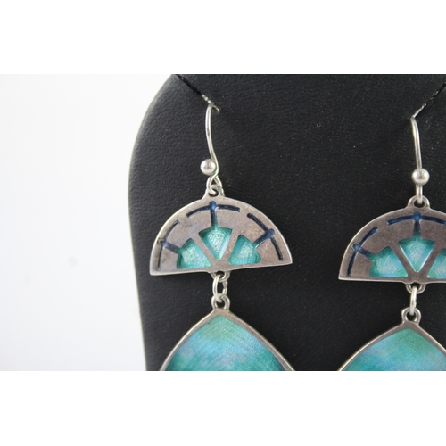 302 - Pair of Pat Cheney Sterling Silver Enamel Drop Earrings 13g