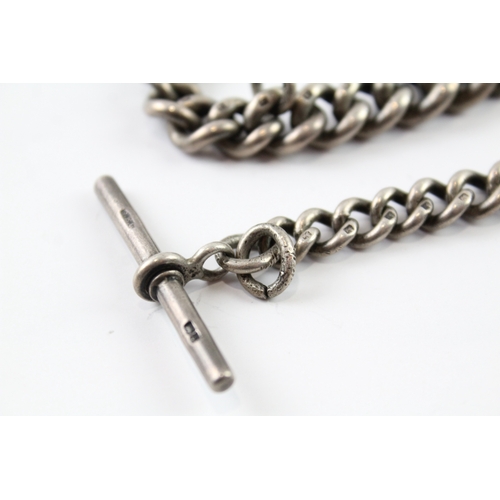 308 - Antique Sterling Silver Watch Chain w/ Graduated Curb Link 83g