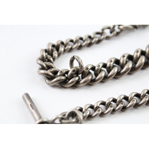 308 - Antique Sterling Silver Watch Chain w/ Graduated Curb Link 83g