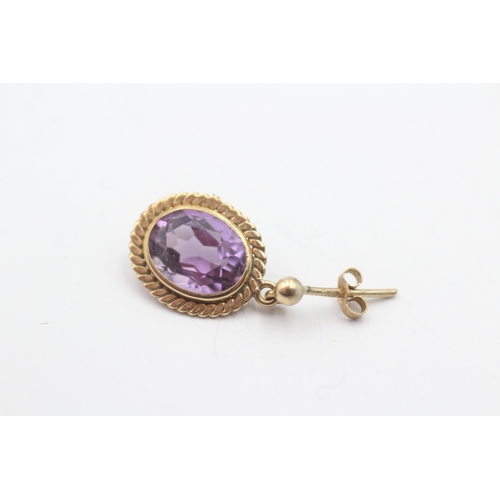 32 - 9ct gold amethyst drop earrings (2.2g)