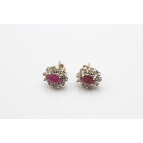 46 - 9ct gold ruby & diamond cluster stud earrings (1.3g)