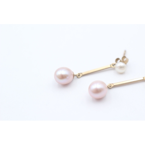 56 - 9ct gold cultured pearl drop earrings (1.7g)