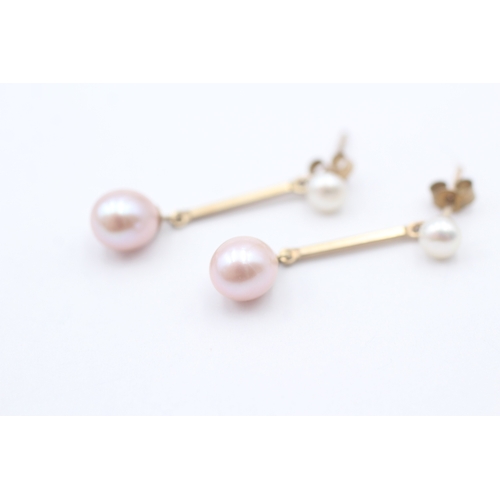 56 - 9ct gold cultured pearl drop earrings (1.7g)