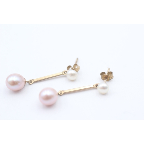 56 - 9ct gold cultured pearl drop earrings (1.7g)