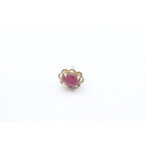 72 - 9ct gold oval cut ruby stud earrings (1.1g)