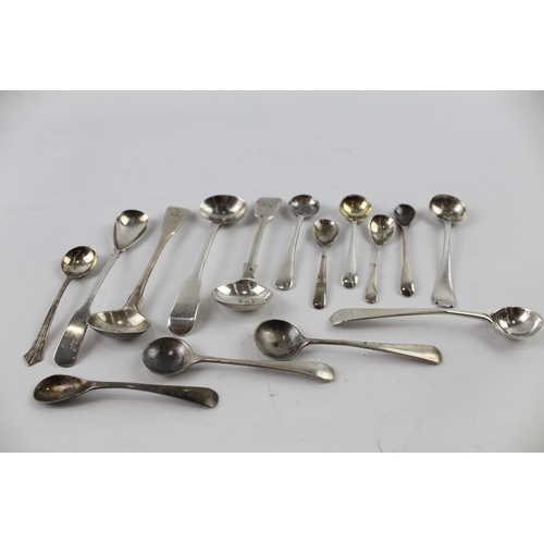 323 - 14 x .925 sterling silver condiment spoons inc Georgian 107g