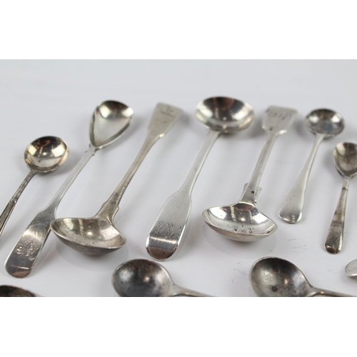 323 - 14 x .925 sterling silver condiment spoons inc Georgian 107g