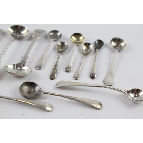 323 - 14 x .925 sterling silver condiment spoons inc Georgian 107g