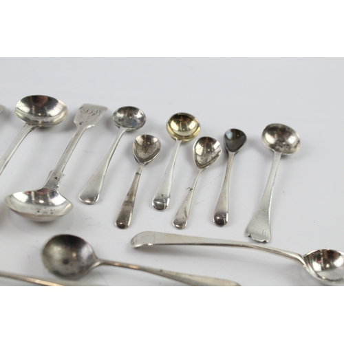 323 - 14 x .925 sterling silver condiment spoons inc Georgian 107g