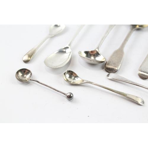 327 - 12 x Antique / Vintage .925 Sterling Silver Condiment Spoons Inc Georgian 84g