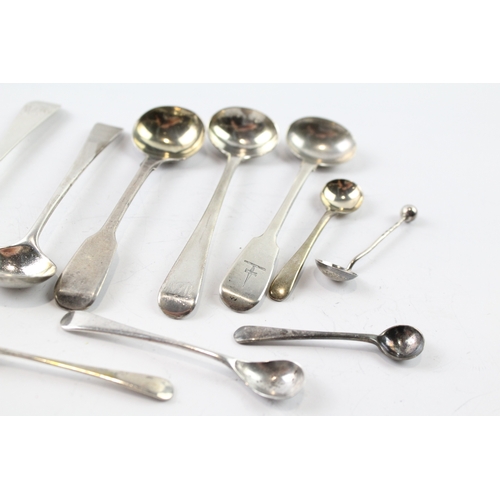 327 - 12 x Antique / Vintage .925 Sterling Silver Condiment Spoons Inc Georgian 84g