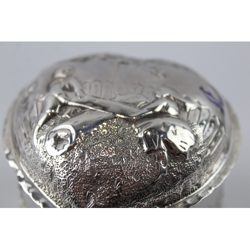 332 - Antique Victorian 1893 London Sterling Silver Heart Shaped Trinket Box (122g)