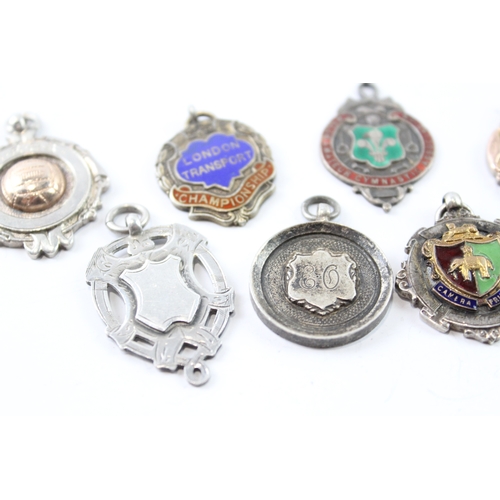 336 - 8 x Antique / Vintage Hallmarked .925 Sterling Silver Fobs / Medallions (84g)