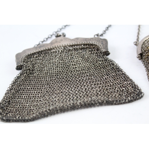 338 - 3 x Antique .925 Sterling Silver Ladies Chainmail Coin Purses / Bags 141g