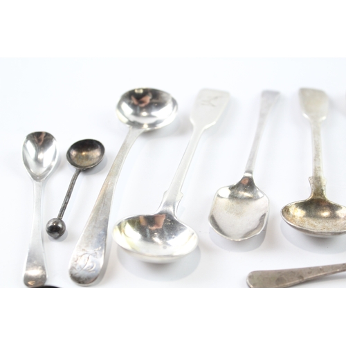 339 - 12 x Antique / Vintage .925 Sterling Silver Condiment Spoons Inc Georgian 80g