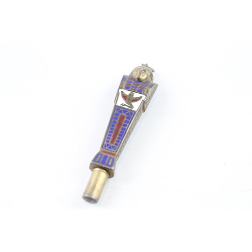 353 - Vintage Egyptian Revival Novelty Enamel Fountain Pen w/ 14ct Gold Nib WRITING