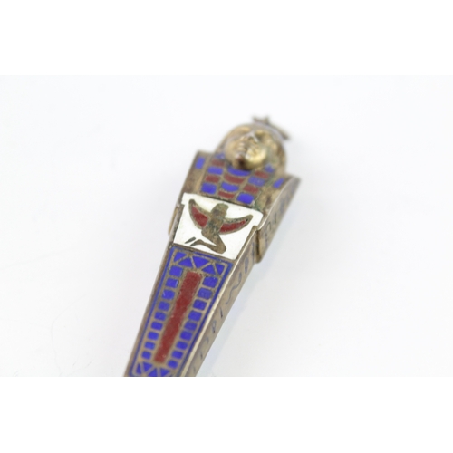 353 - Vintage Egyptian Revival Novelty Enamel Fountain Pen w/ 14ct Gold Nib WRITING