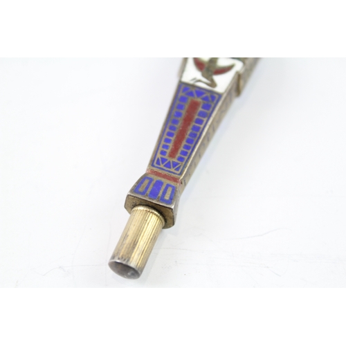 353 - Vintage Egyptian Revival Novelty Enamel Fountain Pen w/ 14ct Gold Nib WRITING