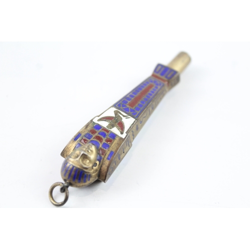 353 - Vintage Egyptian Revival Novelty Enamel Fountain Pen w/ 14ct Gold Nib WRITING