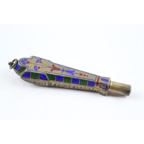 353 - Vintage Egyptian Revival Novelty Enamel Fountain Pen w/ 14ct Gold Nib WRITING