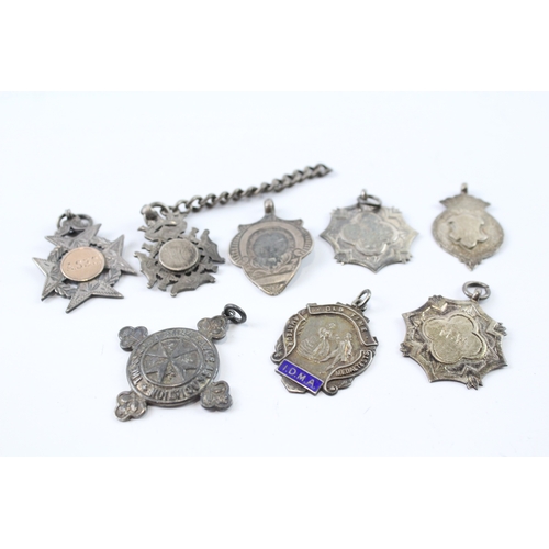 357 - 8 x Antique / Vintage Hallmarked .925 Sterling Silver Fobs / Medallions (66g)