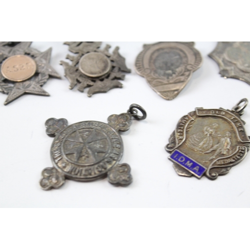 357 - 8 x Antique / Vintage Hallmarked .925 Sterling Silver Fobs / Medallions (66g)