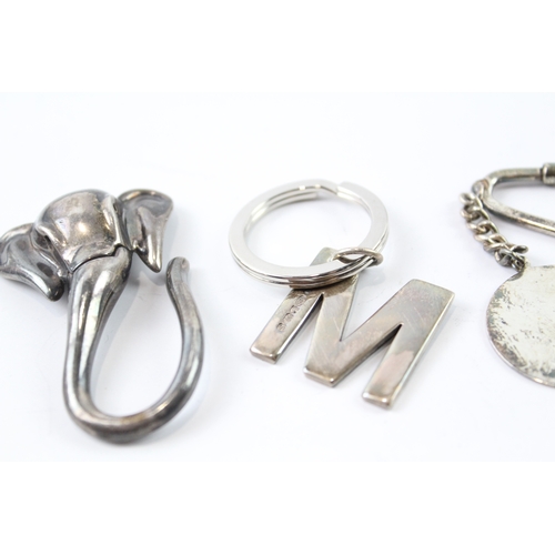 359 - 4 x Vintage Stamped .925 Sterling Silver Keyrings Inc Novelty, Golf, Plain (94g)