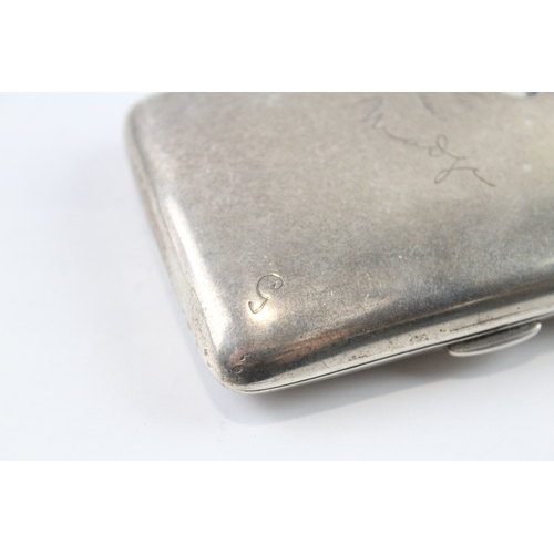 362 - Antique 1911 Birmingham Sterling Silver Cigarette Case w/ Engraving, Enamel 99g