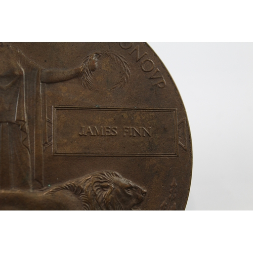 369 - WW1 Death Plaque & Card Holder Named James Finn