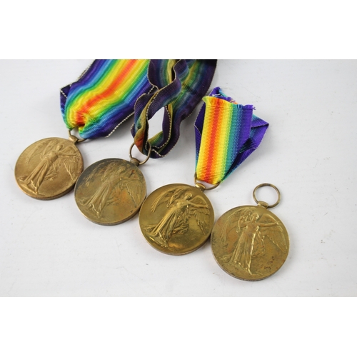 375 - WW1 Victory Medals Pte WE Hopkins Notts & Derby Pte HB Hutcheon Lincs R Etc x 4