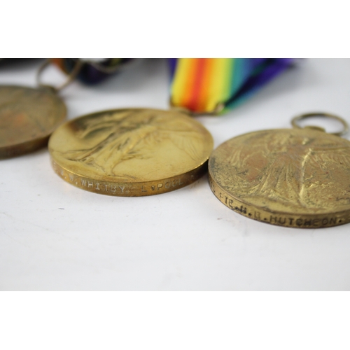 375 - WW1 Victory Medals Pte WE Hopkins Notts & Derby Pte HB Hutcheon Lincs R Etc x 4