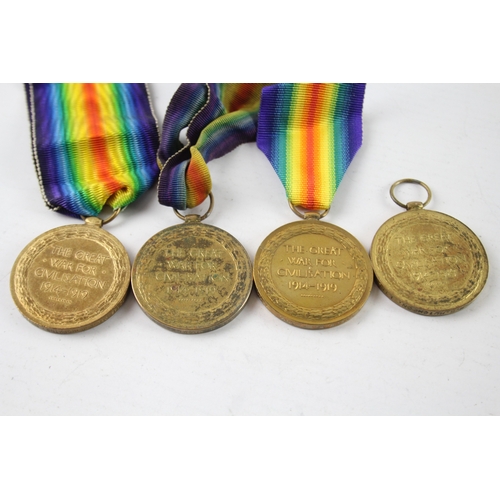 375 - WW1 Victory Medals Pte WE Hopkins Notts & Derby Pte HB Hutcheon Lincs R Etc x 4