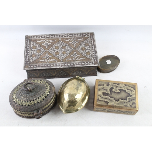 390 - Antique / Vintage Boxes Brass, Faux Snake, Snuff Box, Etc