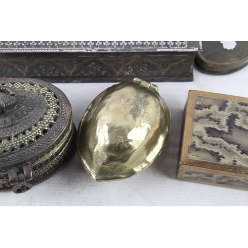 390 - Antique / Vintage Boxes Brass, Faux Snake, Snuff Box, Etc