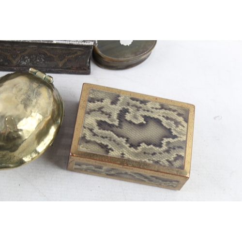 390 - Antique / Vintage Boxes Brass, Faux Snake, Snuff Box, Etc