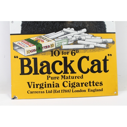 393 - Vintage Black Cat Enamel Cigarette Advertising Medium Sign Hand Printed Repro