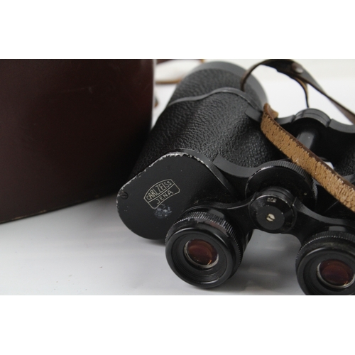 407 - Vintage Carl Zeiss Jena Jenoptem 10x50w Binoculars Mechanically Working w/ Case