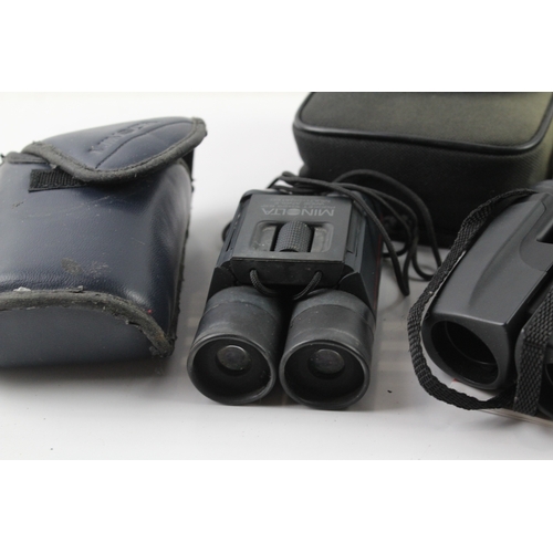 411 - Vintage Compact Binoculars Inc Nikon, Canon & Minolta w/ Original Cases x 3