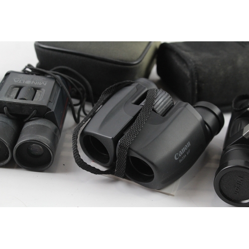 411 - Vintage Compact Binoculars Inc Nikon, Canon & Minolta w/ Original Cases x 3