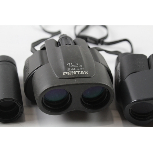 412 - Vintage Compact Binoculars Inc Nikon 10x21, Pentax 12x24 & Olympus 10x24 x 3