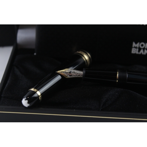 433 - Montblanc Meisterstuck Black Fountain Pen w/ 14ct White Gold Nib WRITING Boxed