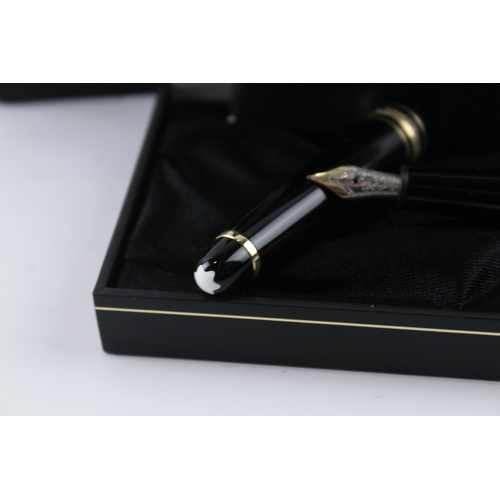 433 - Montblanc Meisterstuck Black Fountain Pen w/ 14ct White Gold Nib WRITING Boxed