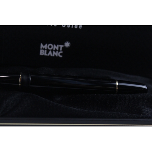 433 - Montblanc Meisterstuck Black Fountain Pen w/ 14ct White Gold Nib WRITING Boxed