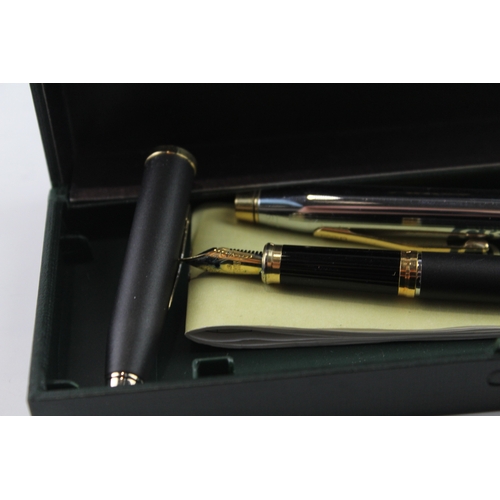 436 - 2 x Vintage Cross Century Classic Fountain Pens w/ M Gold Plate Nibs WRITING