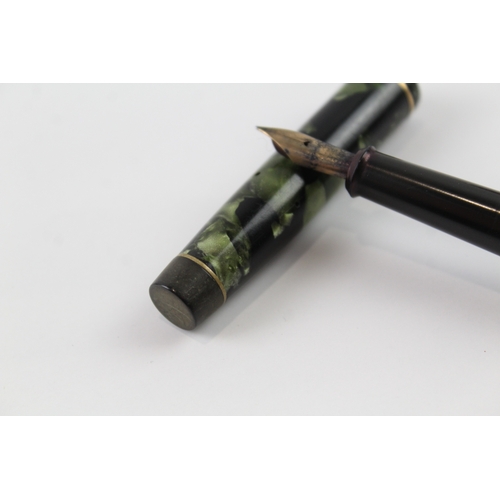 442 - Vintage De La Rue Onoto The Pen Green Fountain Pen w/ 14ct Gold Nib WRITING