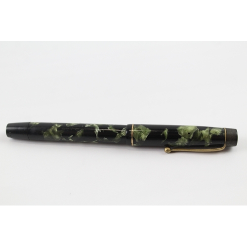 442 - Vintage De La Rue Onoto The Pen Green Fountain Pen w/ 14ct Gold Nib WRITING