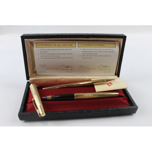 445 - Vintage Sheaffer Skripsert Gold Plated Fountain Pen Set w/ 14ct Gold Nib Boxed