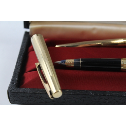 445 - Vintage Sheaffer Skripsert Gold Plated Fountain Pen Set w/ 14ct Gold Nib Boxed